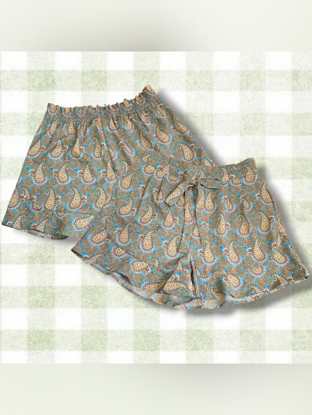DSQUARED2 Turquoise Paisley High-Waist Shorts with Front Tie